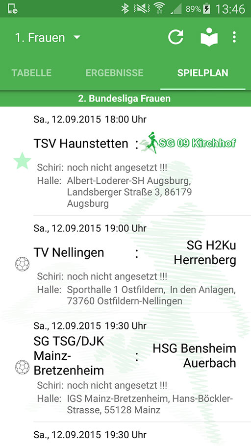 Handball-App SG 09 Kirchhof Android