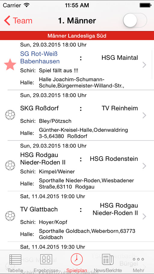 Handball-App SG Rot-Weiss Babenhausen iOS